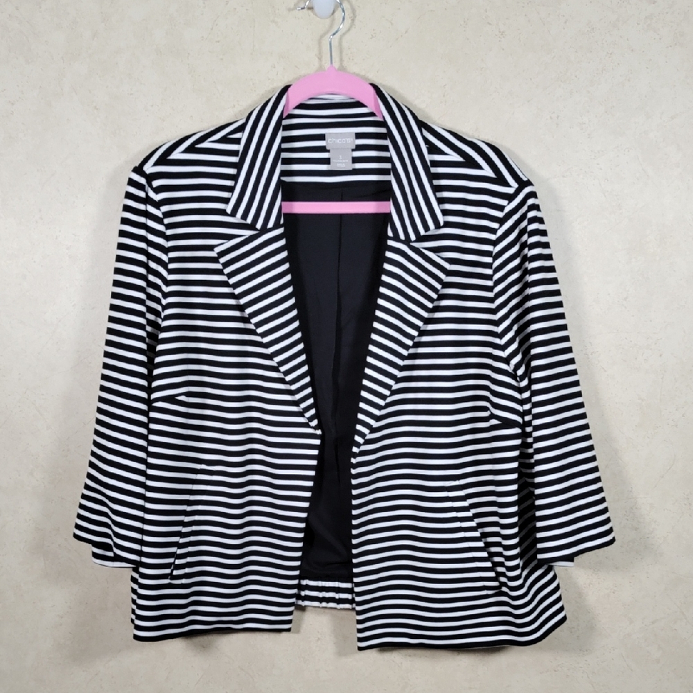 4171 Chico's black & white striped knit blazer 3 XL - Picture 1 of 11